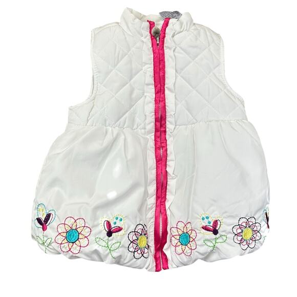 Kids Headquarters Balloon Puffer Vest Quilted Size 4T Floral White Pink - Picture 1 of 7